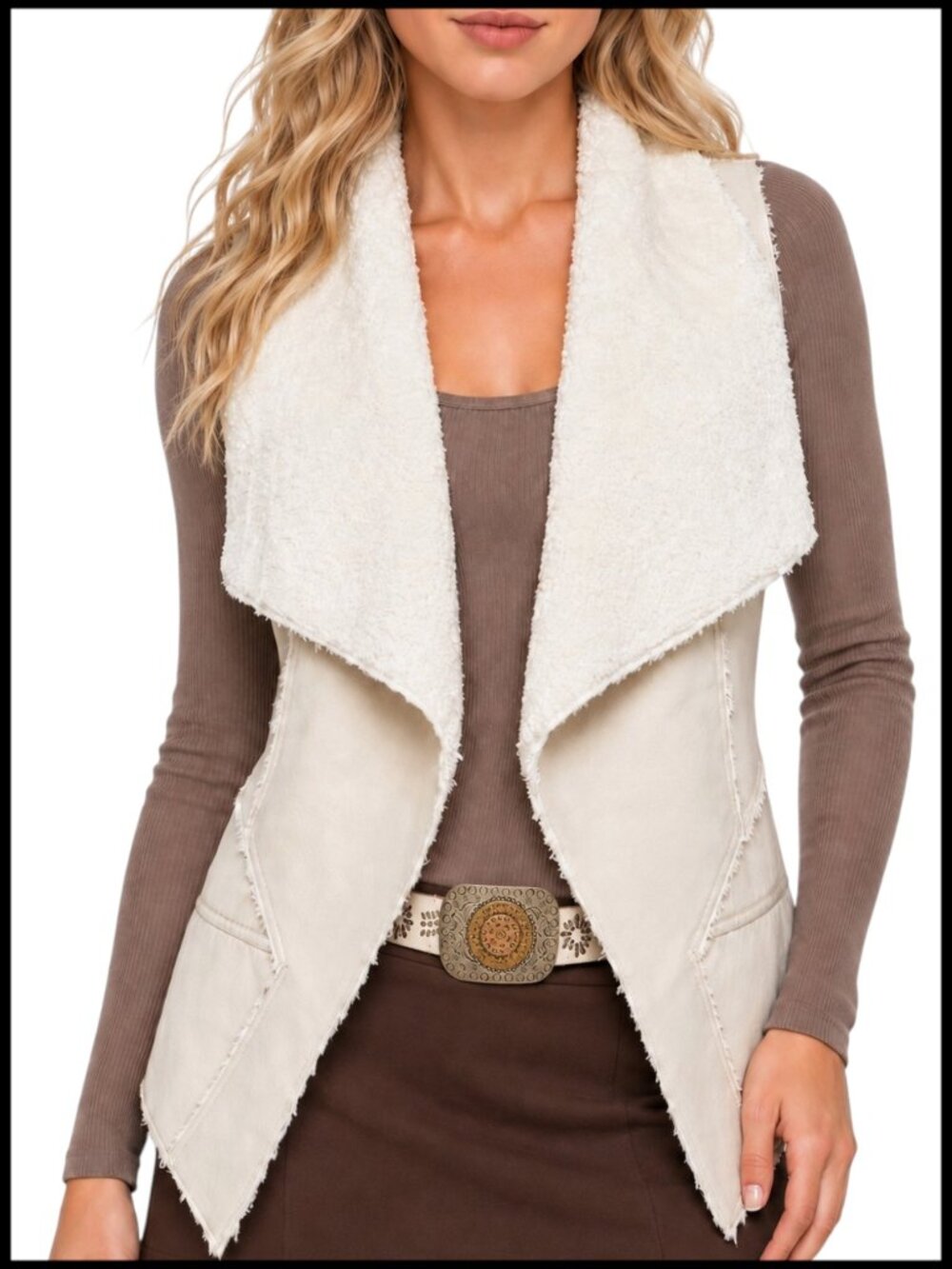 BlankNYC Vest Ivory Cream Faux Leather Shearling S